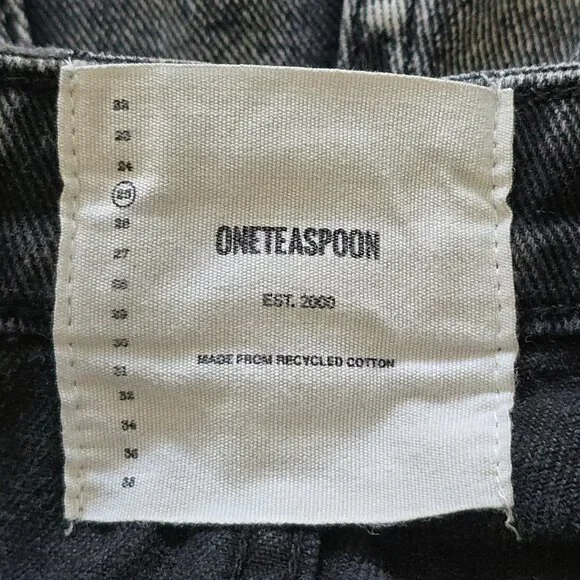 One Teaspoon Bandits Shorts 25 High Waist Western Acid Wash Black Gray Denim